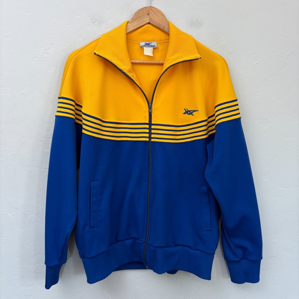 Asics Tiger Vintage Track Jacket Men Size Large? Blue Yellow Full Zip Flaws